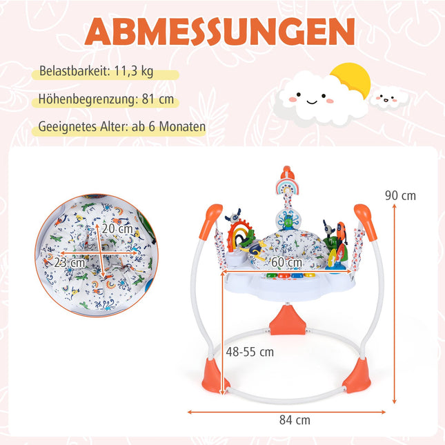 Baby Activity Center mit 6 Spielzeugen, Musik, Lichtern, Orange