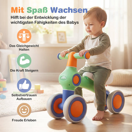 Baby Laufrad – Verstellbarer Sitz, 4 geräuscharme Räder, Grün
