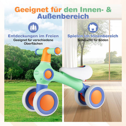 Baby Laufrad – Verstellbarer Sitz, 4 geräuscharme Räder, Grün