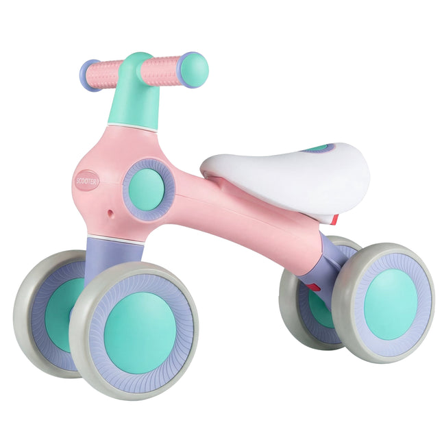 Baby Balance Bike, Adjustable Seat, 4 Silent Wheels, Pink
