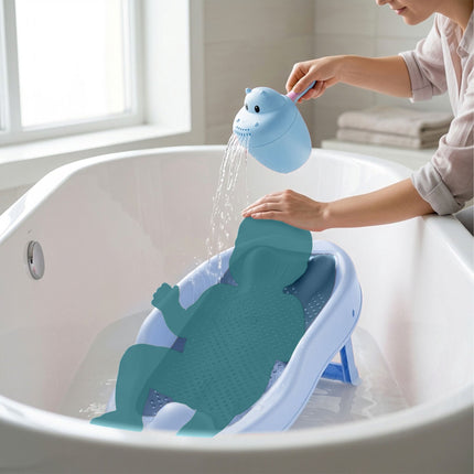 Baby Bath Aid Set with Hippo Rinse Cup – Blue