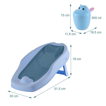 Baby Bath Aid Set with Hippo Rinse Cup – Blue