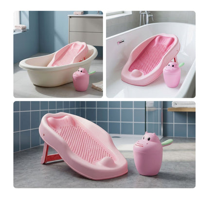 Baby Bath Aid Set with Hippo Rinse Cup, Non-Slip Support
