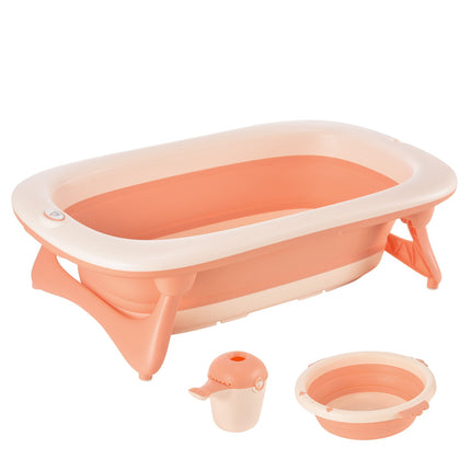 Collapsible baby bath with sink & cup, plastic, rose