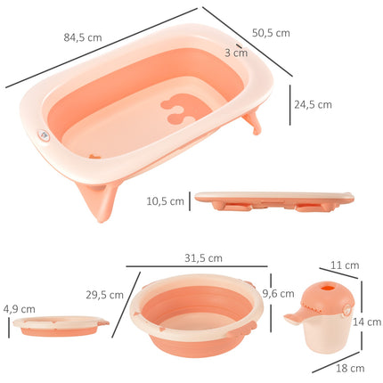 Collapsible baby bath with sink & cup, plastic, rose