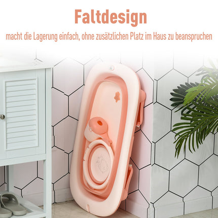 Collapsible baby bath with sink & cup, plastic, rose