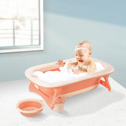 Collapsible baby bath with sink & cup, plastic, rose