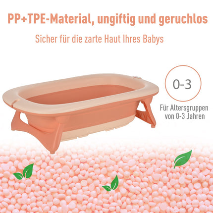 Collapsible baby bath with sink & cup, plastic, rose