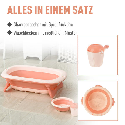 Collapsible baby bath with sink & cup, plastic, rose