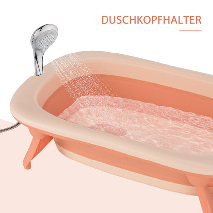 Collapsible baby bath with sink & cup, plastic, rose