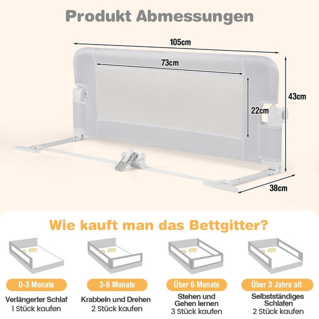 Baby Bed Rail with Foam, Strap, 105x40x42 cm, White