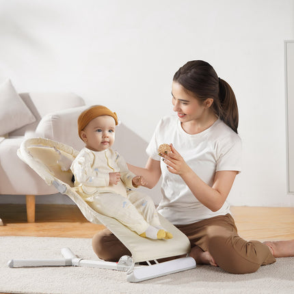 Baby Bouncer Seat, Foldable, 2-Recline, Toy Bar, Beige