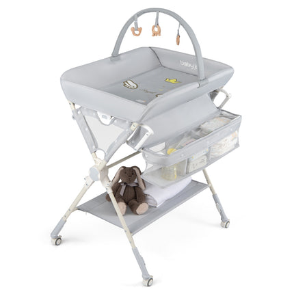 Baby-Wickeltisch, zusammenklappbar höhenverstellbar, Grau