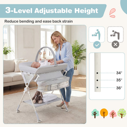 Baby-Wickeltisch, zusammenklappbar höhenverstellbar, Grau