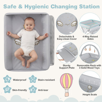 Baby-Wickeltisch, zusammenklappbar höhenverstellbar, Grau