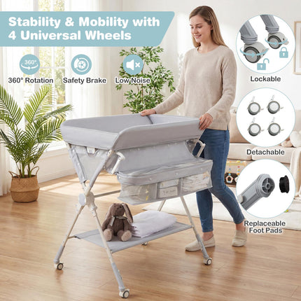Baby-Wickeltisch, zusammenklappbar höhenverstellbar, Grau