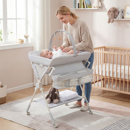 Baby-Wickeltisch, zusammenklappbar höhenverstellbar, Grau