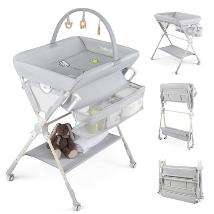 Baby-Wickeltisch, zusammenklappbar höhenverstellbar, Grau
