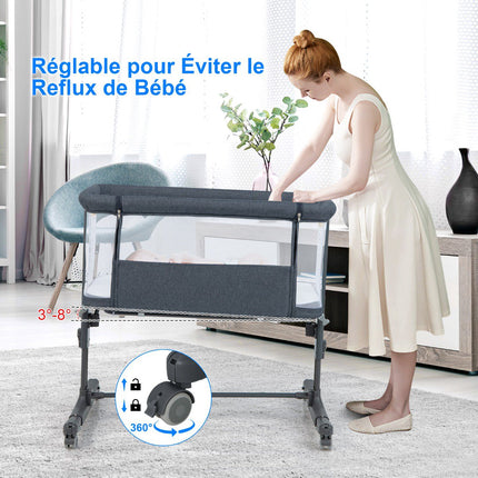 Baby Beistellbett 3-in-1, Matratze, Reisetasche, Dunkelgrau