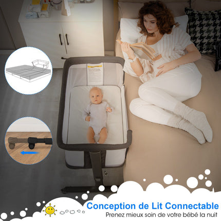 Baby Beistellbett 3-in-1, Matratze, Reisetasche, Dunkelgrau