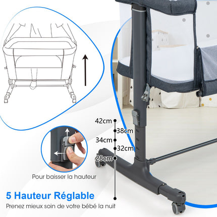 Baby Beistellbett 3-in-1, Matratze, Reisetasche, Dunkelgrau