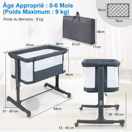 Baby Beistellbett 3-in-1, Matratze, Reisetasche, Dunkelgrau