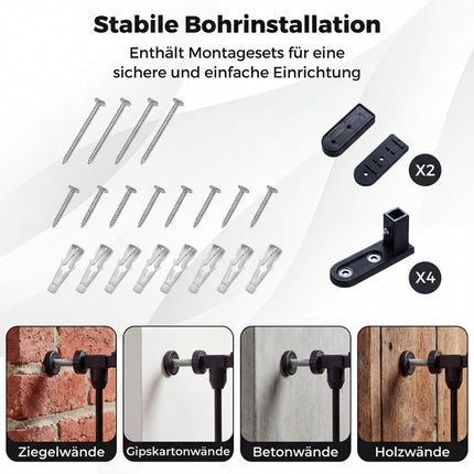 Treppenschutzgitter mit Doppelschloss und Schwenkmechanismus, Schwarz, 74,5-198 cm