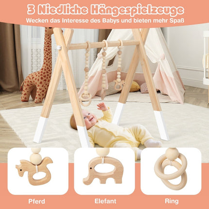 Baby-Fitnessstudio, zusammenklappbares Holz-Spielgymnastik mit Spielzeug, 60x44x60 cm