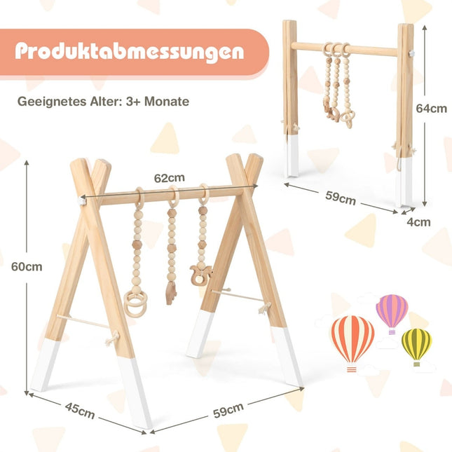 Baby-Fitnessstudio, zusammenklappbares Holz-Spielgymnastik mit Spielzeug, 60x44x60 cm