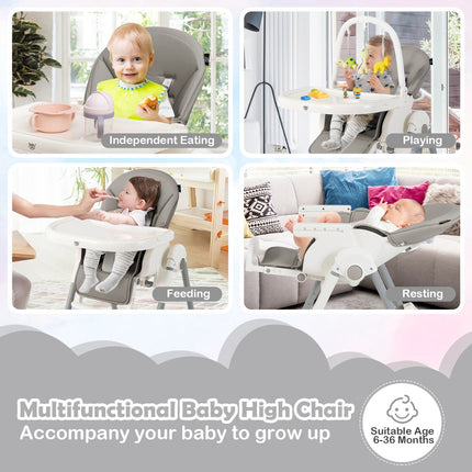 Babyhochstuhl, 4-in-1 faltbar, 7-fach höhenverstellbar, Doppeltablett