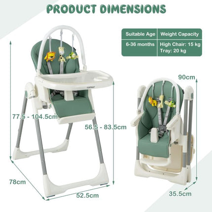Babyhochstuhl, 4-in-1 faltbar, 7-fach höhenverstellbar, mit Spielbügel