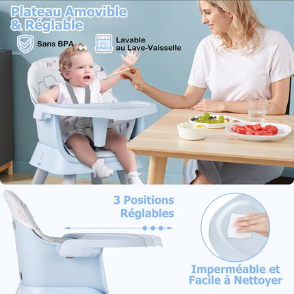 Baby-Hochstuhl 6-in-1 umwandelbar, 5-Punkt-Gurt; Tablett