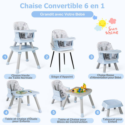 Baby-Hochstuhl 6-in-1 umwandelbar, 5-Punkt-Gurt; Tablett