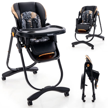 Babyhochstuhl, klappbare Rückenlehne, Rollen, Doppeltablett