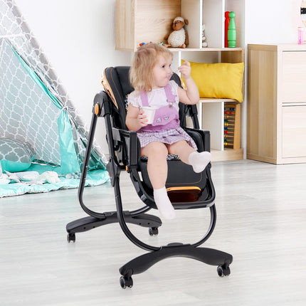 Babyhochstuhl, klappbare Rückenlehne, Rollen, Doppeltablett