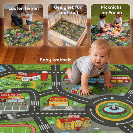Baby-Spielmatte 160x100cm, rutschfestes Stadt-Design