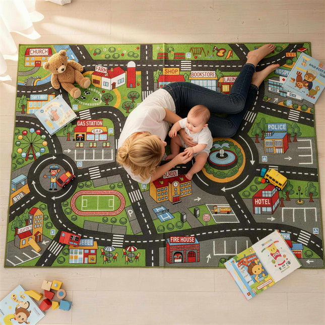 Baby-Spielmatte, rutschfest, 200x150 cm, Stadt-Design