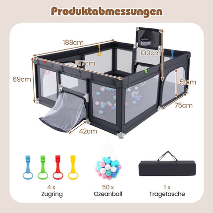 Baby Laufstall 188x157 cm mit Basketballkorb & Tor