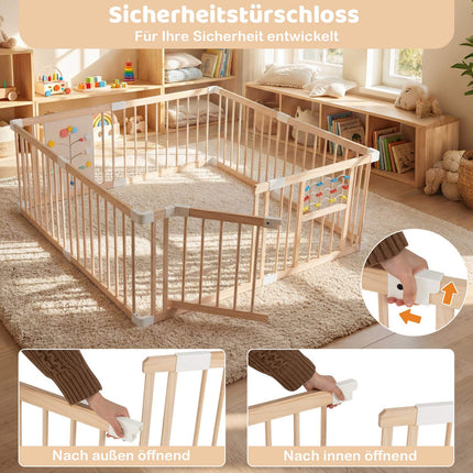 Babybox, grenenhout, 8 panelen, 160 x 160 cm, opvouwbaar