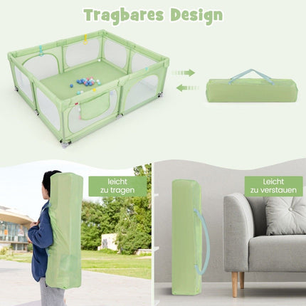 Baby Playpen with 4 Pull Rings & 50 Ocean Balls & Breathable Mesh & Carry Bag Green