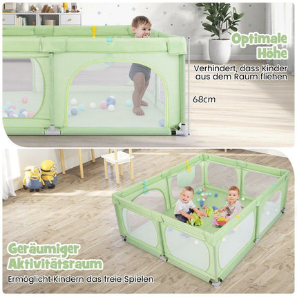 Baby Playpen with 4 Pull Rings & 50 Ocean Balls & Breathable Mesh & Carry Bag Green
