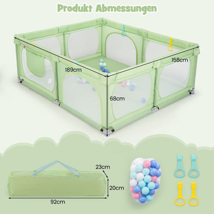 Baby Playpen with 4 Pull Rings & 50 Ocean Balls & Breathable Mesh & Carry Bag Green