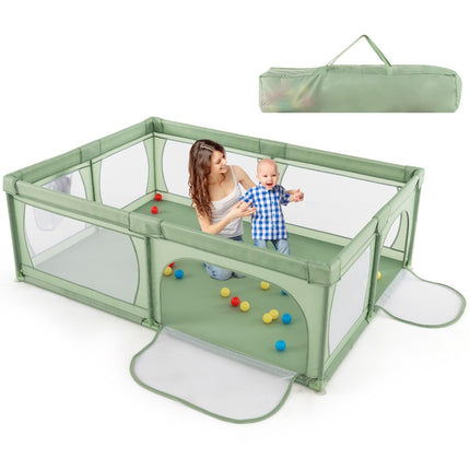 Baby Laufstall mit 50 Bällen & 2 Türen, atmungsaktives Netz, 205x147 cm