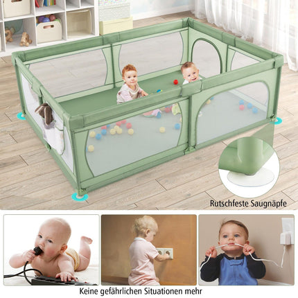 Baby Laufstall mit 50 Bällen & 2 Türen, atmungsaktives Netz, 205x147 cm