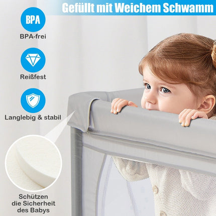 Baby-Laufstall mit 50 Bällen &amp; 2 Türen &amp; Atmungsaktivem Netz &amp; Reißverschluss Grauer Fisch
