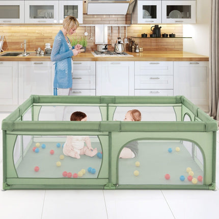 Parc pour bébé avec 50 balles, 2 portes, filet respirant et fermeture éclair, vert