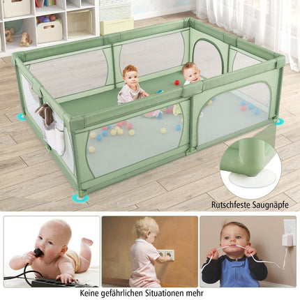Parc pour bébé avec 50 balles, 2 portes, filet respirant et fermeture éclair, vert