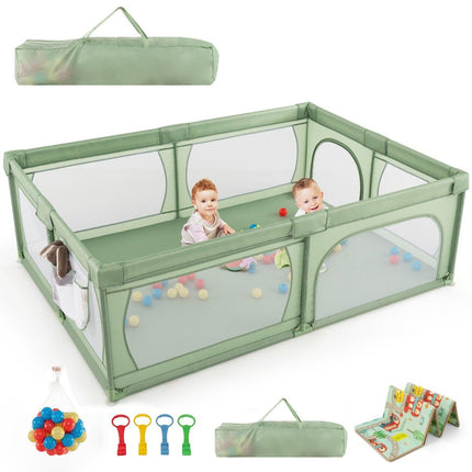 Parc pour bébé avec 50 balles, 2 portes, filet respirant et fermeture éclair, vert