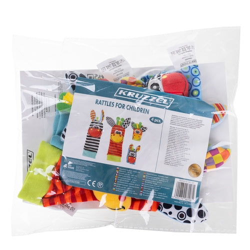 Baby-Rassel-Set, 4-teilig, Handgelenkband & Socken