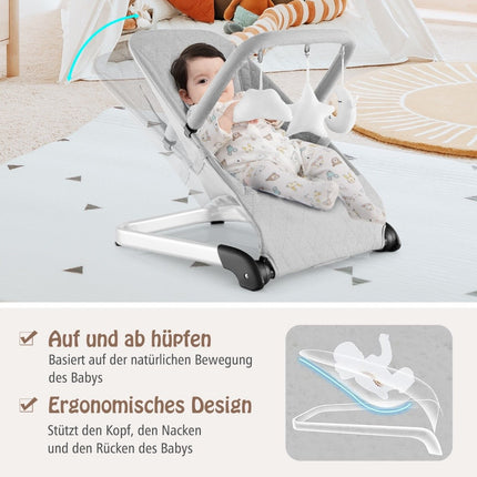 Babywippe Faltbare Babyschaukel mit 5-Punkt-Sicherheitsgurt Tragbarer Wippensitz Grau
